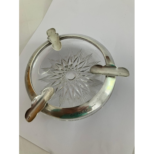 160 - Antique pair of large MAPPIN and WEBB SILVER and CUT GLASS ASHTRAYS. Having clear hallmark for Mappi... 