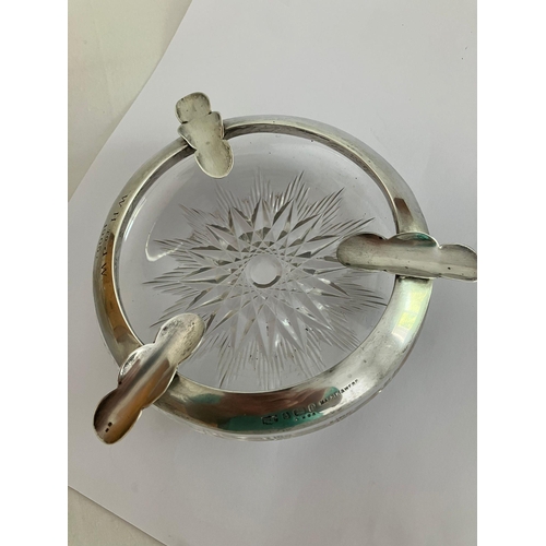 160 - Antique pair of large MAPPIN and WEBB SILVER and CUT GLASS ASHTRAYS. Having clear hallmark for Mappi... 