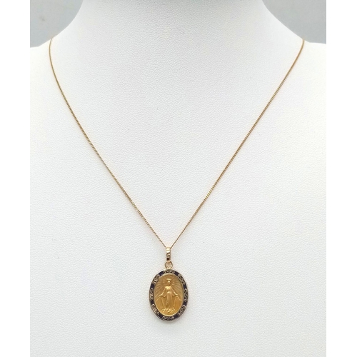 162 - An Excellent Condition 9 Carat Yellow Gold Miraculous Medallion Madonna Pendant Necklace 46cm Length... 