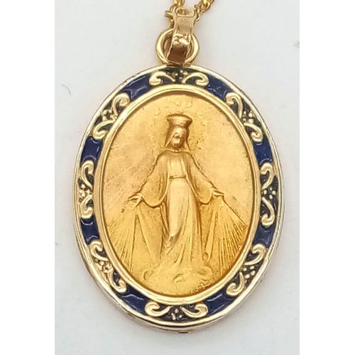 162 - An Excellent Condition 9 Carat Yellow Gold Miraculous Medallion Madonna Pendant Necklace 46cm Length... 