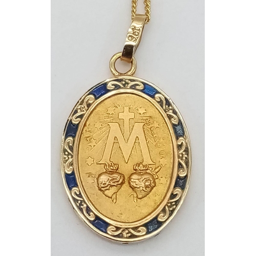 162 - An Excellent Condition 9 Carat Yellow Gold Miraculous Medallion Madonna Pendant Necklace 46cm Length... 