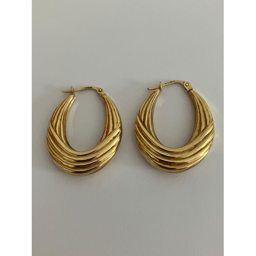 21 - Attractive 9 carat GOLD PAIR of EARRINGS in textured chunky hoop style. 2.59 grams. Length 3 cm Appr... 