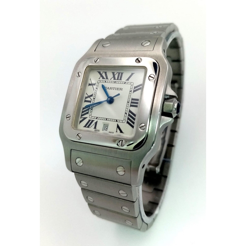 254 - A CARTIER STAINLESS STEEL UNISEX QUARTZ WRIST WATCH .   30mm