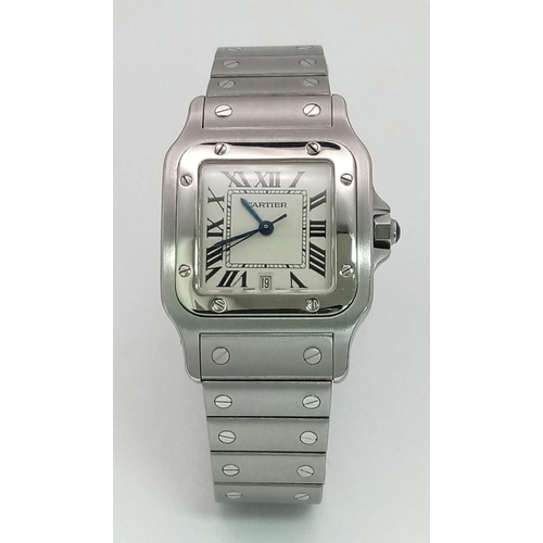 254 - A CARTIER STAINLESS STEEL UNISEX QUARTZ WRIST WATCH .   30mm