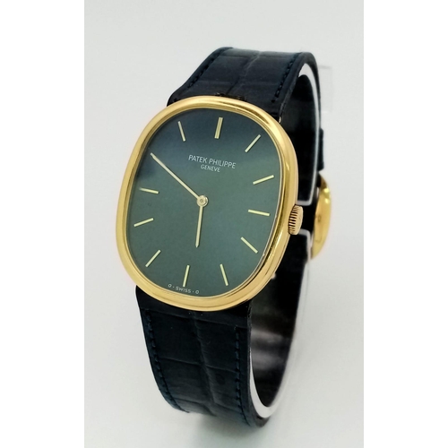 268 - A PATEK PHILIPPE 18K GOLD LADIES WATCH ON ORIGINAL BLUE LEATHER STRAP THAT MATCHES THE STUNNING BLUE... 