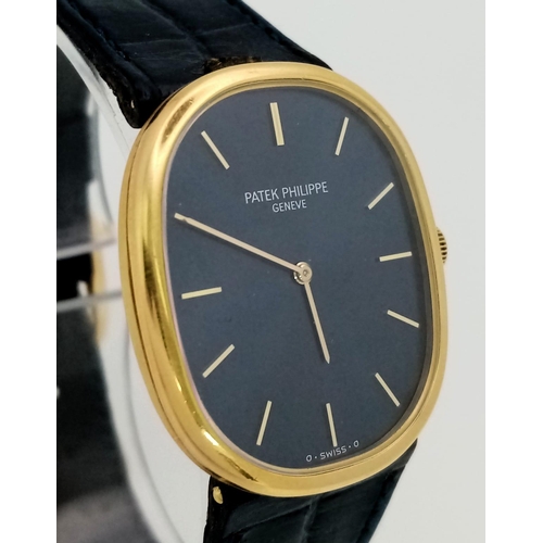 268 - A PATEK PHILIPPE 18K GOLD LADIES WATCH ON ORIGINAL BLUE LEATHER STRAP THAT MATCHES THE STUNNING BLUE... 