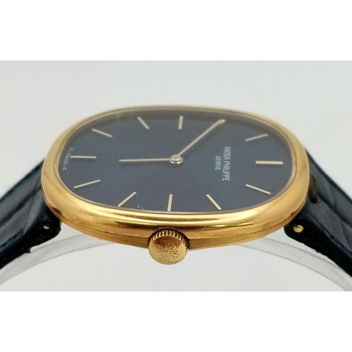 268 - A PATEK PHILIPPE 18K GOLD LADIES WATCH ON ORIGINAL BLUE LEATHER STRAP THAT MATCHES THE STUNNING BLUE... 