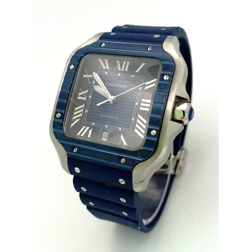 4 - A CARTIER GENTS SACRE BLEU DIVERS WATCH , AUTOMATIC MOVEMENT AND WATER RESISTANT TO 100 METRES, COME... 