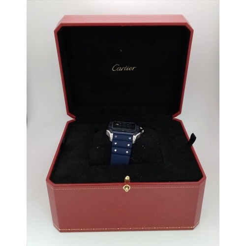 4 - A CARTIER GENTS SACRE BLEU DIVERS WATCH , AUTOMATIC MOVEMENT AND WATER RESISTANT TO 100 METRES, COME... 