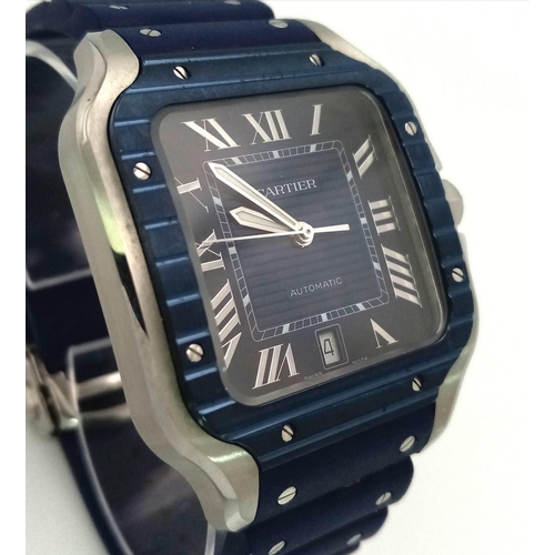 4 - A CARTIER GENTS SACRE BLEU DIVERS WATCH , AUTOMATIC MOVEMENT AND WATER RESISTANT TO 100 METRES, COME... 