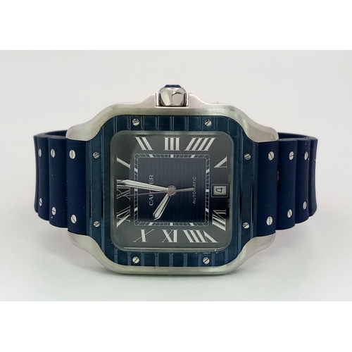 4 - A CARTIER GENTS SACRE BLEU DIVERS WATCH , AUTOMATIC MOVEMENT AND WATER RESISTANT TO 100 METRES, COME... 