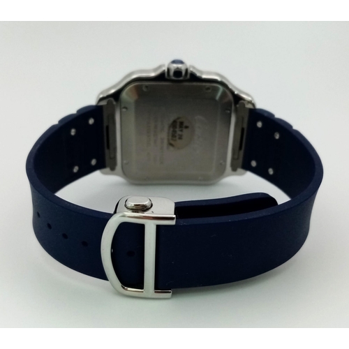 4 - A CARTIER GENTS SACRE BLEU DIVERS WATCH , AUTOMATIC MOVEMENT AND WATER RESISTANT TO 100 METRES, COME... 