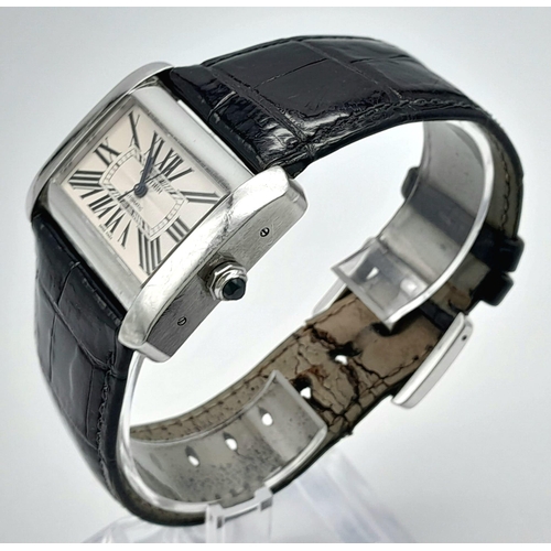 53 - A Cartier Tank Divan Ladies Watch. Black alligator strap. Stainless steel case - 38 x 30mm. Automati... 