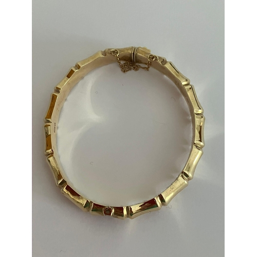 7 - Stunning 9 carat YELLOW GOLD BANGLE in Bamboo design. Gold safety chain attached. Full UK hallmark. ... 