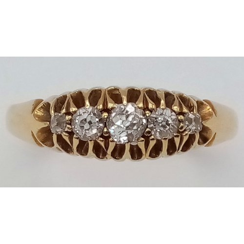 227 - A VINTAGE 18K YELLOW GOLD 0.3CT DIAMOND RING. TOTAL WEIGHT 3.2G. SIZE R.