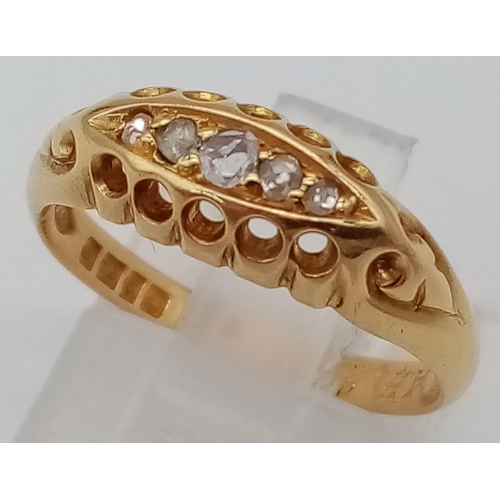 234 - A 18K YELLOW GOLD ANTIQUE DIAMOND RING. FULL HALLMARKED BIRMINGHAM, 1918. TOTAL WEIGHT 3.45G. SIZE N... 