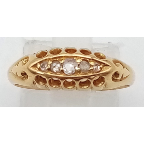 234 - A 18K YELLOW GOLD ANTIQUE DIAMOND RING. FULL HALLMARKED BIRMINGHAM, 1918. TOTAL WEIGHT 3.45G. SIZE N... 