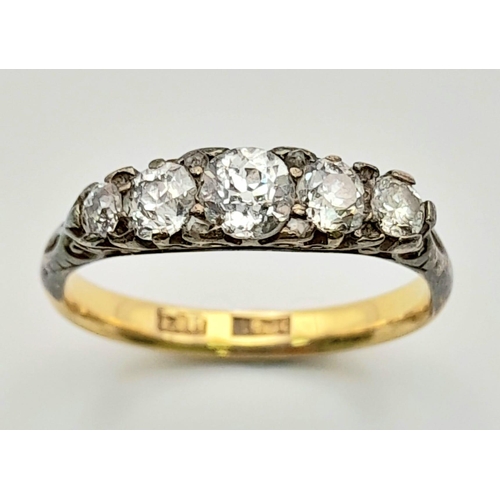 239 - Two Vintage 18K Gold and Diamond Rings. Both five stone -each with approx 1ct of diamonds. Sizes N a... 