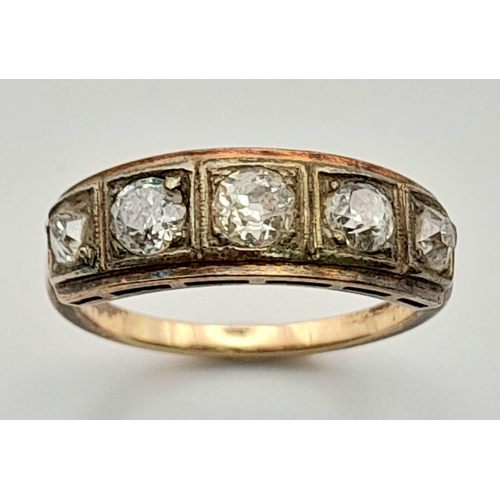 239 - Two Vintage 18K Gold and Diamond Rings. Both five stone -each with approx 1ct of diamonds. Sizes N a... 