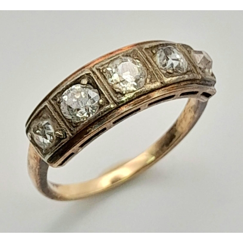 239 - Two Vintage 18K Gold and Diamond Rings. Both five stone -each with approx 1ct of diamonds. Sizes N a... 