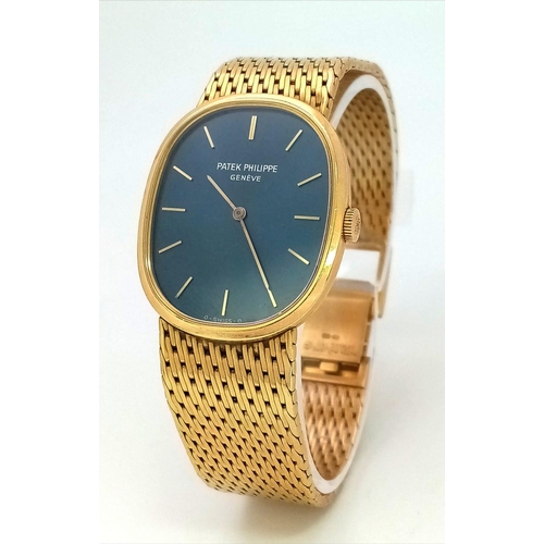 282 - A PATEK PHILIPPE 18K GOLD GENTS  GENEVE WRIST WATCH WITH SOLID 18K GOLD STRAP , STRIKING BLUE OVAL S... 