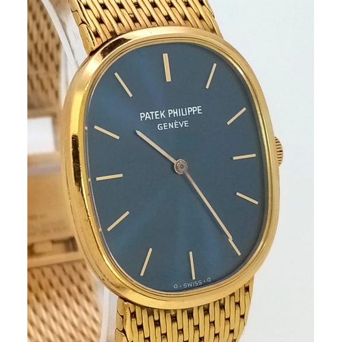 282 - A PATEK PHILIPPE 18K GOLD GENTS  GENEVE WRIST WATCH WITH SOLID 18K GOLD STRAP , STRIKING BLUE OVAL S... 