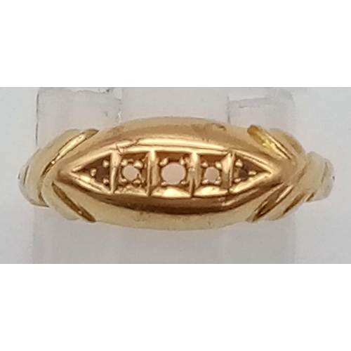 312 - A 18K YELLOW GOLD ANTIQUE RING, MOUNTING READY FOR STONE SETTING OF YOUR CHOICE. FULL HALLMARKED BIR... 