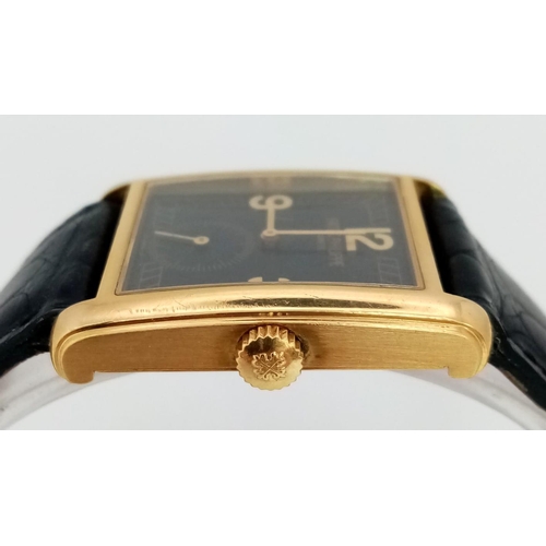 79 - A PATEK PHILIPPE VINTAGE 18K GOLD TANK STYLE WATCH WITH A SUBDIAL AND GEOMETRIC DESIGN ON THE FACE ,... 