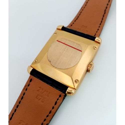 79 - A PATEK PHILIPPE VINTAGE 18K GOLD TANK STYLE WATCH WITH A SUBDIAL AND GEOMETRIC DESIGN ON THE FACE ,... 