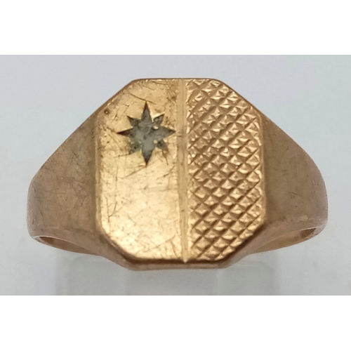 113 - A vintage 9K yellow gold signet ring, fully hallmarked, size: P, weight: 3.8 g.