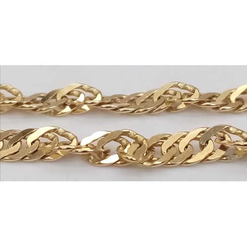 127 - A 9 K yellow gold bracelet with a twisted chain design. Length: 18.5  cm, weight: 3.2 g.