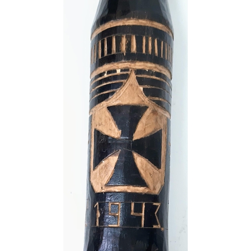 208 - WW2 German “Wolchow” Stick. Hand carved folk art from wood of the trees on the Wolchow River, Russia... 