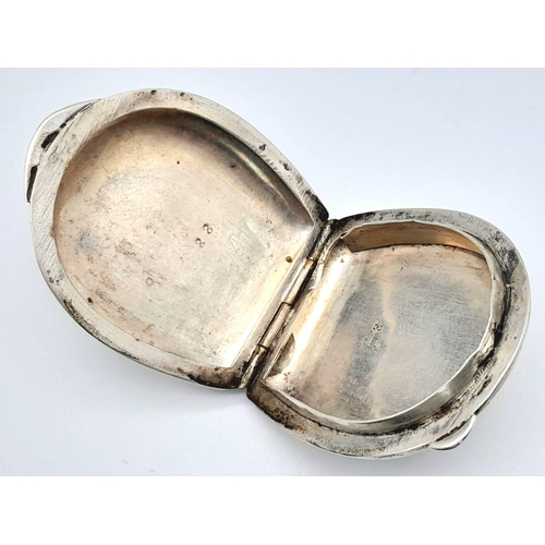 229 - 3 rd Reich .800 Silver Horseshoe Shaped Snuff Box. Hand Engraved with the insignia of the 8 th SS Ca... 