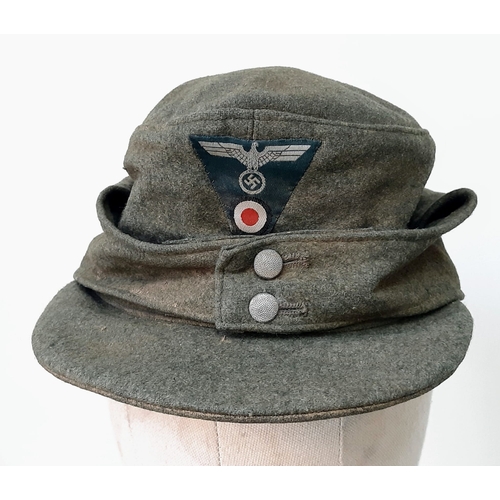 145 - WW2 German Heer (Army) M43 Cap with Jäger (light infantry mountain troops) Insignia.