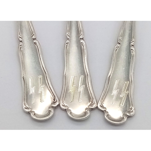 222 - Set of 6 .800 Silver Small Waffen SS Coffee Spoons.