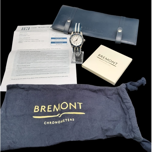 25 - A Bremont Supermarine Karakoram Gents Watch. Striped textile Bremont strap. Stainless steel case - 4... 