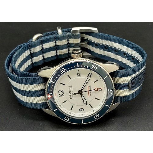 25 - A Bremont Supermarine Karakoram Gents Watch. Striped textile Bremont strap. Stainless steel case - 4... 