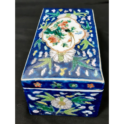 73 - An Antique 19th Century Chinese Hand-Painted Large Jewellery/Trinket Ceramic Box. A colourful glazed... 