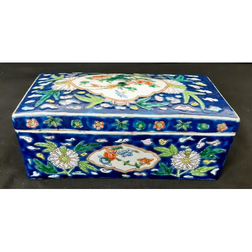 73 - An Antique 19th Century Chinese Hand-Painted Large Jewellery/Trinket Ceramic Box. A colourful glazed... 