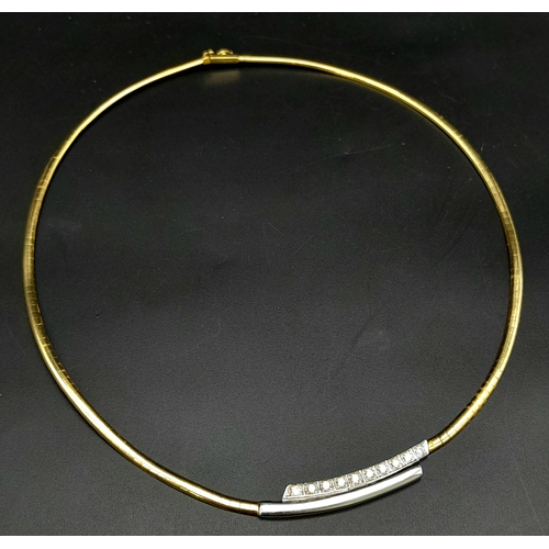 92 - An 18K Yellow Gold and Diamond Choker Necklace. Rich yellow gold gives way to ten quality round cut ... 