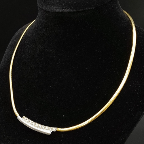 92 - An 18K Yellow Gold and Diamond Choker Necklace. Rich yellow gold gives way to ten quality round cut ... 