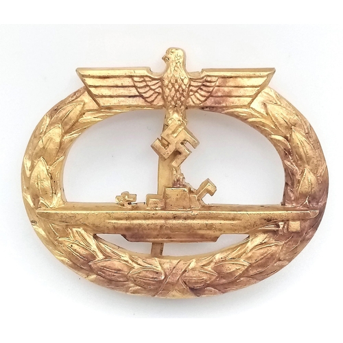 187 - 3 rd Reich Kriegsmarine Submariners U-Boat Qualification Badge. Maker Schwein, Berlin.