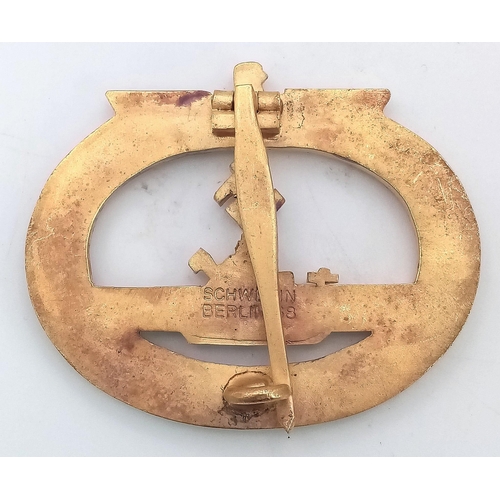 187 - 3 rd Reich Kriegsmarine Submariners U-Boat Qualification Badge. Maker Schwein, Berlin.