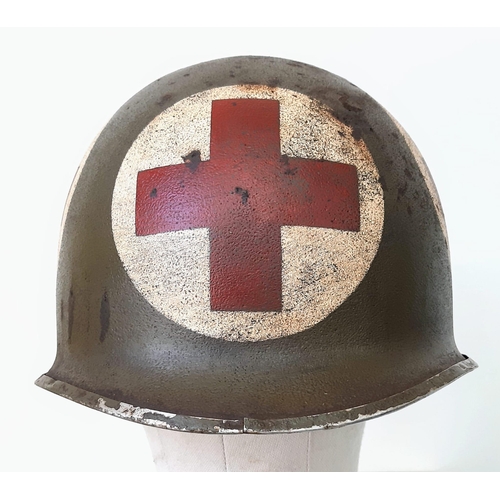 236 - WW2 US M1 Front Seam Fixed Bale Medics Helmet.