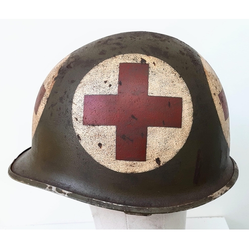 236 - WW2 US M1 Front Seam Fixed Bale Medics Helmet.