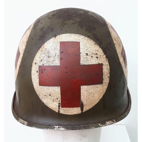 236 - WW2 US M1 Front Seam Fixed Bale Medics Helmet.