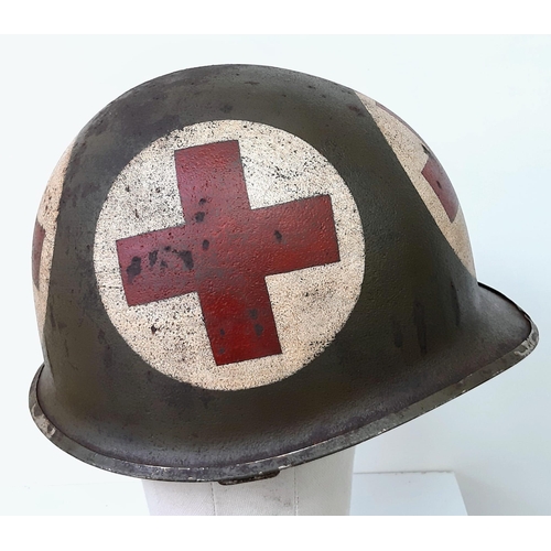 236 - WW2 US M1 Front Seam Fixed Bale Medics Helmet.