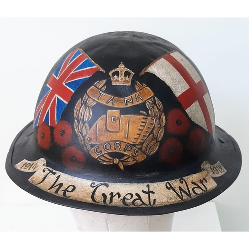 267 - WW1 British Brodie Helmet with Post War Memorial Painting.