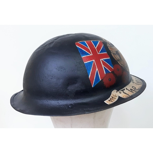 267 - WW1 British Brodie Helmet with Post War Memorial Painting.