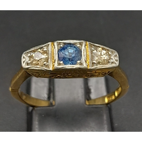 54 - A Vintage 18K Yellow Gold, Sapphire and Diamond Ring. Size O. 3.65g total weight.